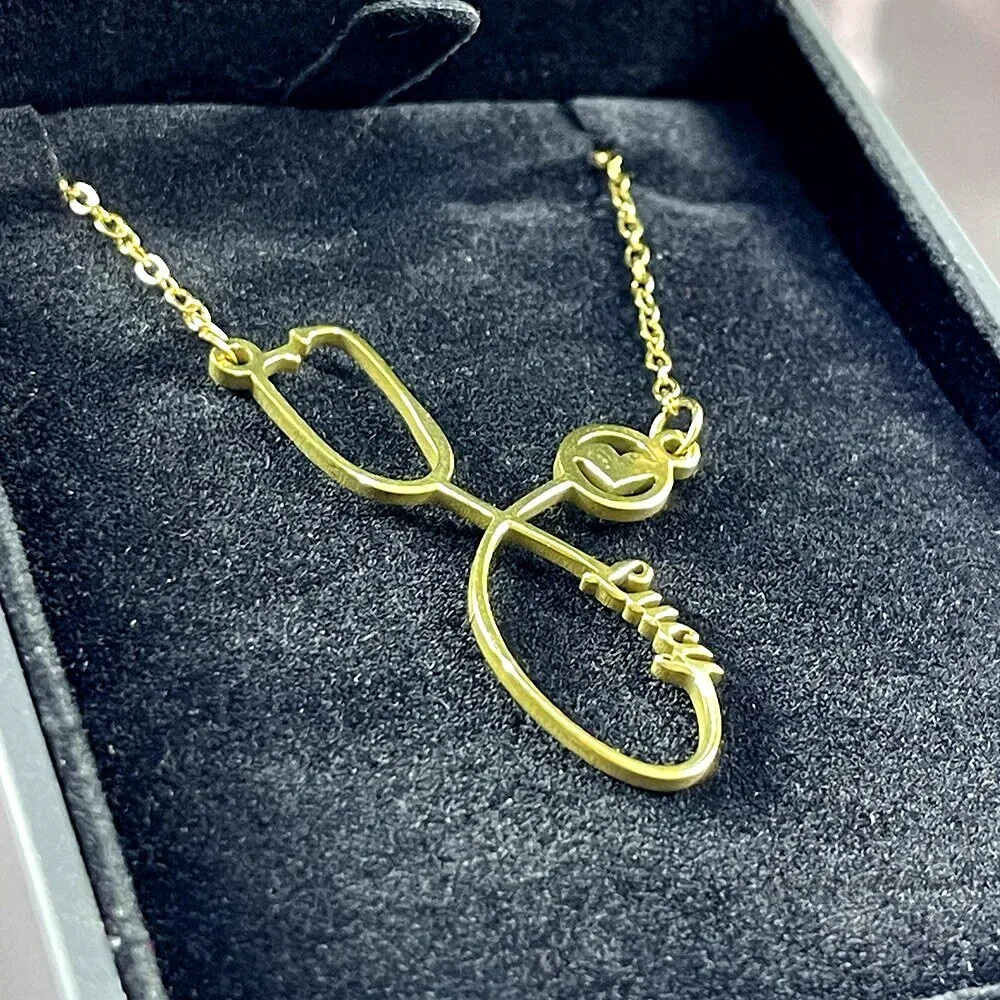 Personalized Stethoscope Name Necklace, Custom Doctor Nurse Medical Jewelry Gift