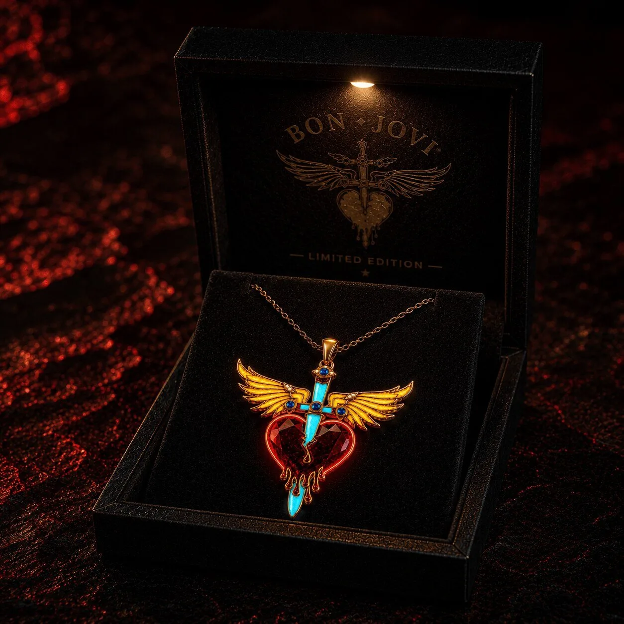 Bon Jovi Heart and Dagger Wings Gold Plated Pendant Necklace