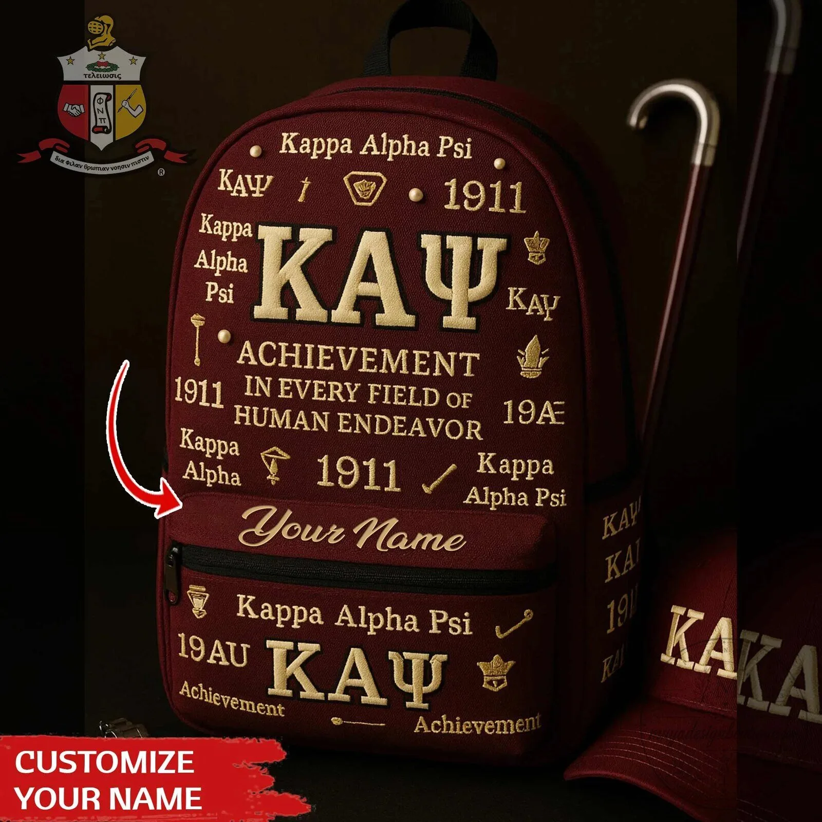 Kappa Alpha Psi Fraternity Achievement Backpack with Custom Name