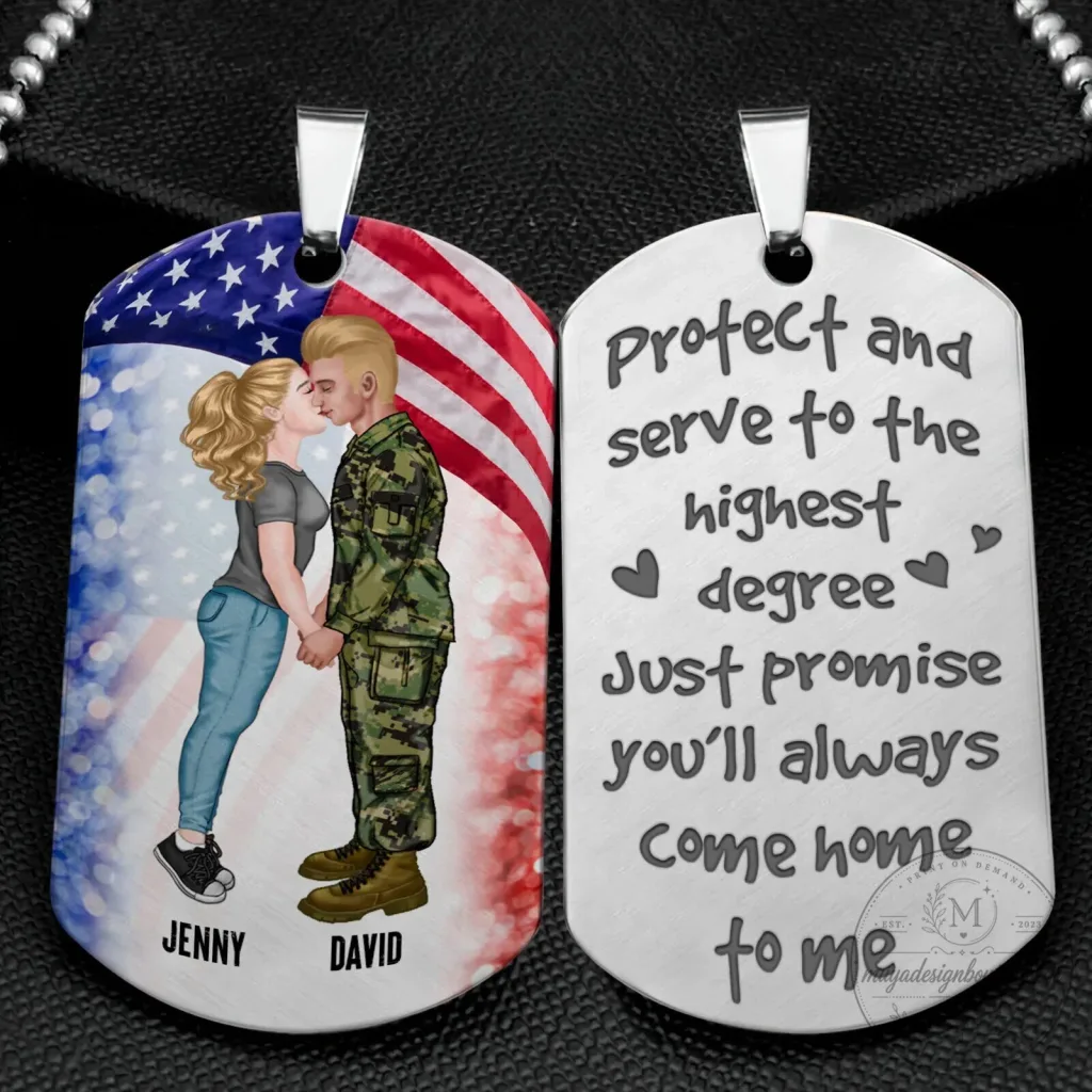 Personalized Military Couple Dog Tag Necklace with Custom Names and Quote Personalized Military Couple Dog Tag Necklace with Custom Names and Quote