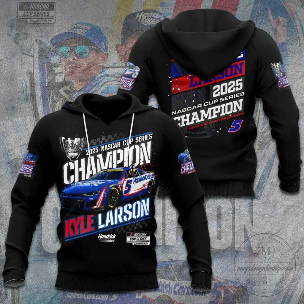 NASCAR Kyle Larson 2025 Cup Series Champion Black Hoodie 8 NASCAR Kyle Larson 2025 Cup Series Champion Black Hoodie
