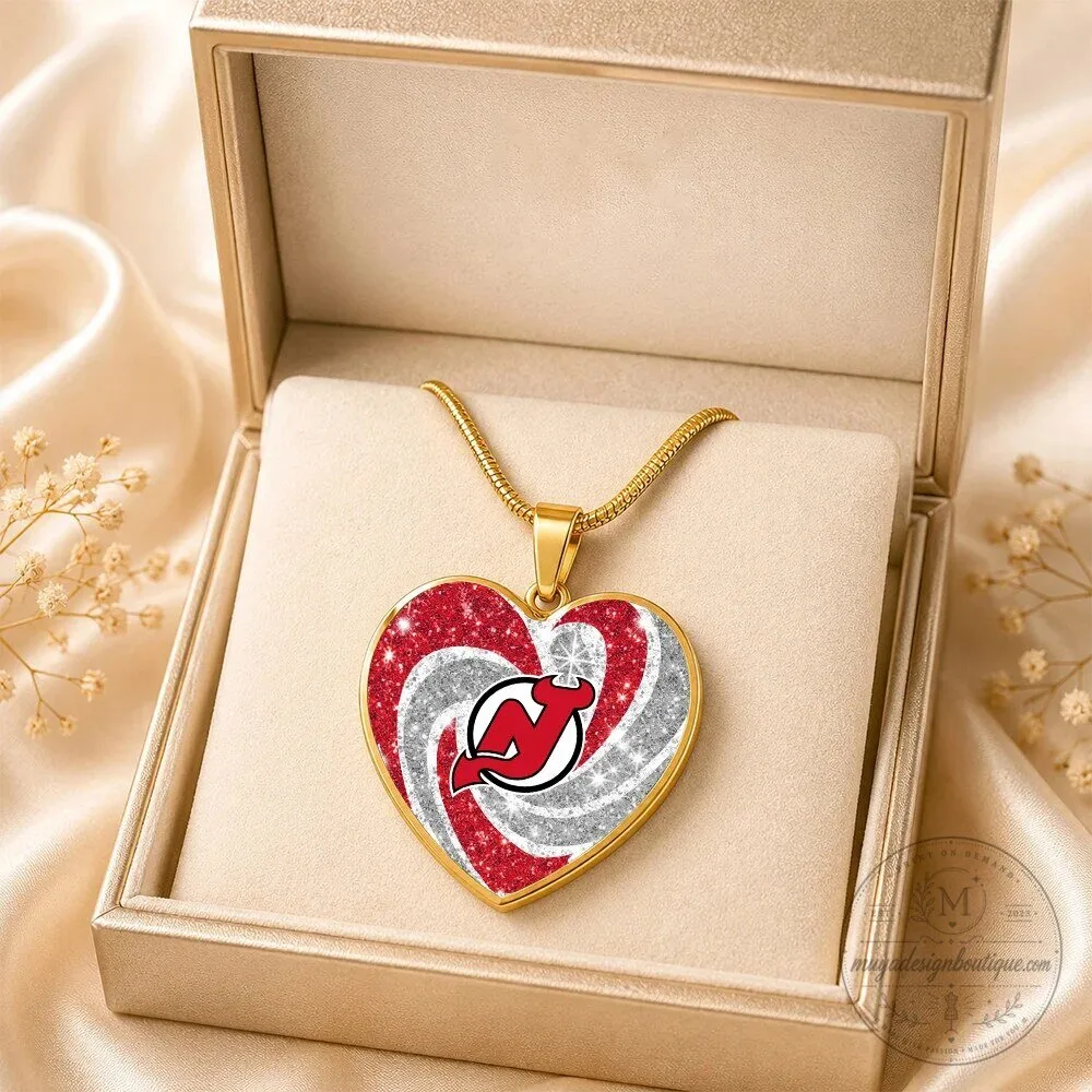 New Jersey Devils Heart Pendant Necklace for Women, NHL Hockey Team Fan Gift