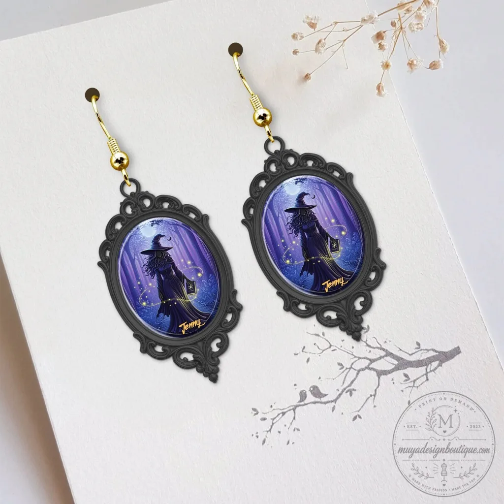 Mystic Witch Moon Dangle Earrings, Personalized Witchy Jewelry Gift Mystic Witch Moon Dangle Earrings, Personalized Witchy Jewelry Gift