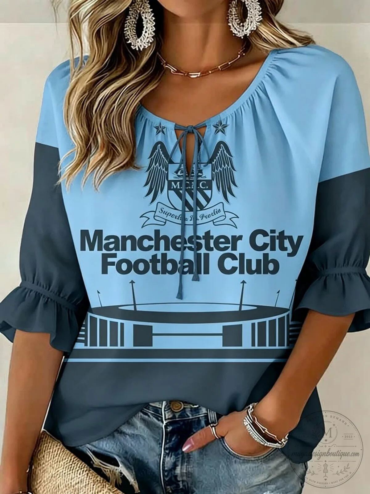 Manchester City Football Club Women's Casual Top with Stadium Print