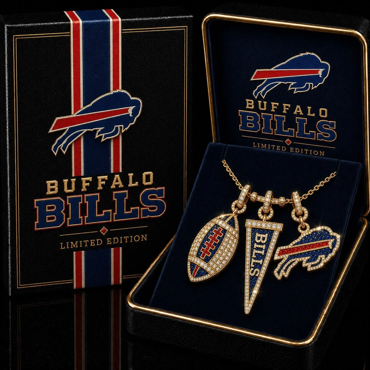 Buffalo Bills Football Team Gold Chain with Diamond Pendant Necklace