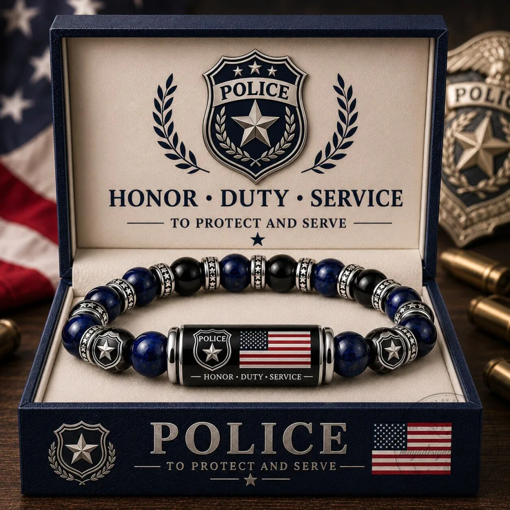 Police Honor Duty Service American Flag Beaded Bracelet Police Honor Duty Service American Flag Beaded Bracelet