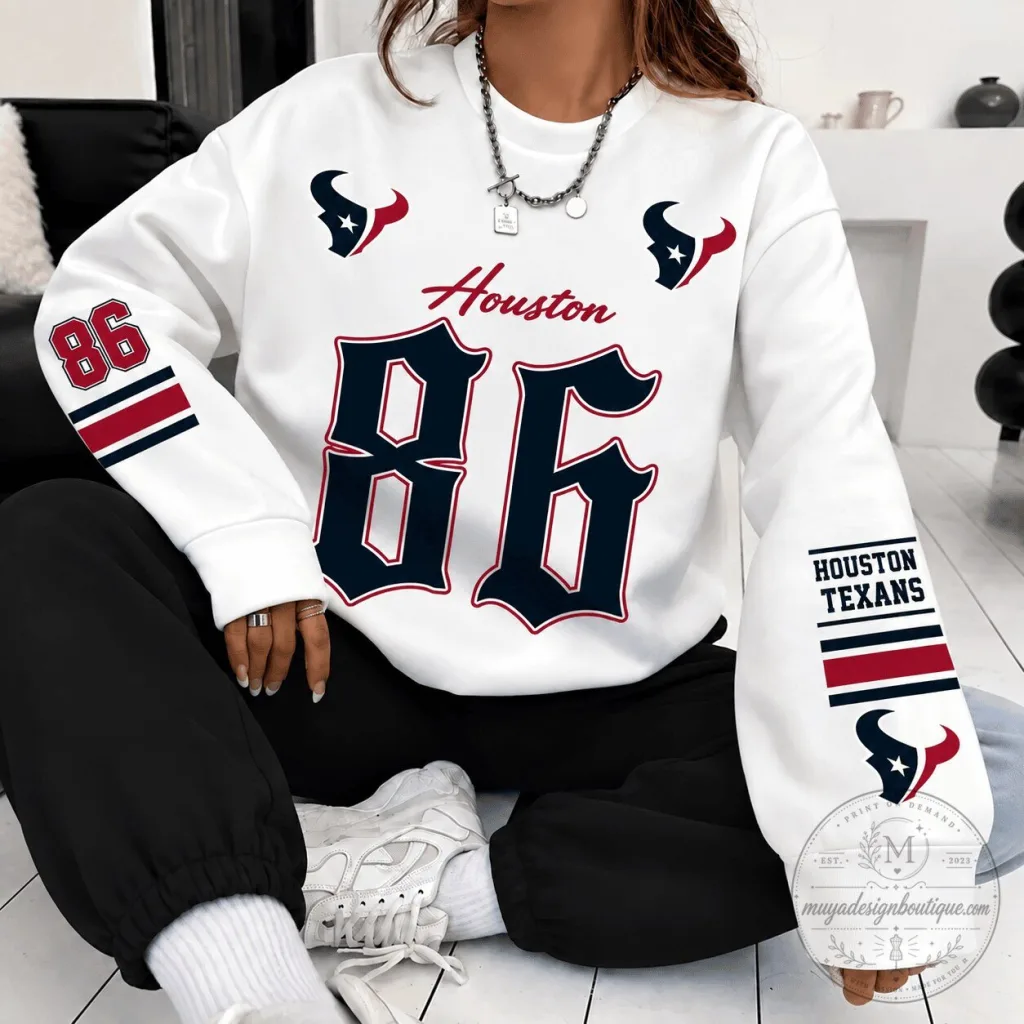 Houston Texans Football Team Number 86 Script Logo White Sweatshirt Houston Texans Football Team Number 86 Script Logo White Sweatshirt