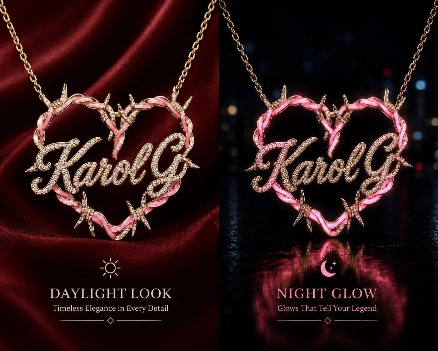 Karol G Barbed Wire Heart Glow in the Dark Pendant Necklace