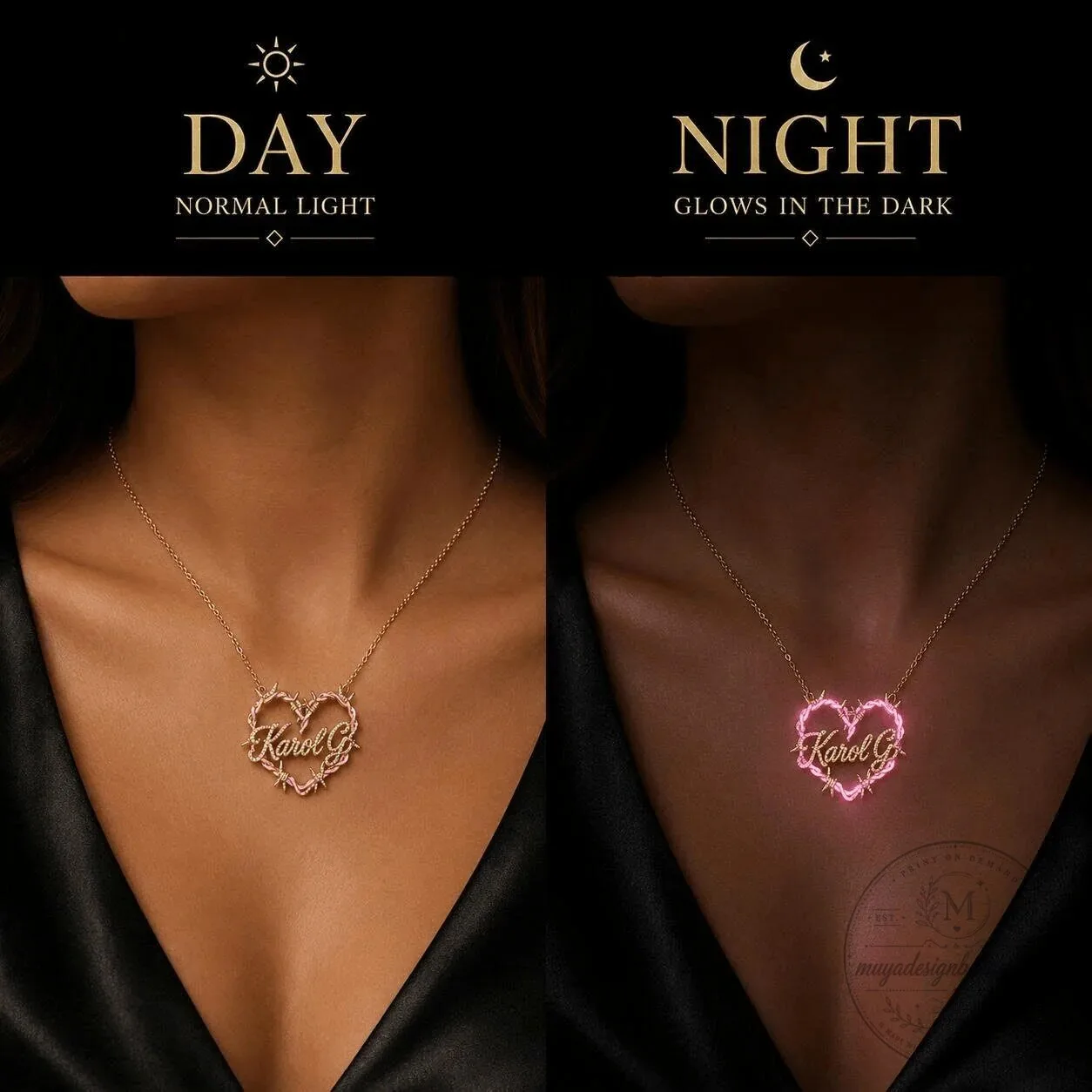 Karol G Barbed Wire Heart Glow in the Dark Pendant Necklace 9 Karol G Barbed Wire Heart Glow in the Dark Pendant Necklace
