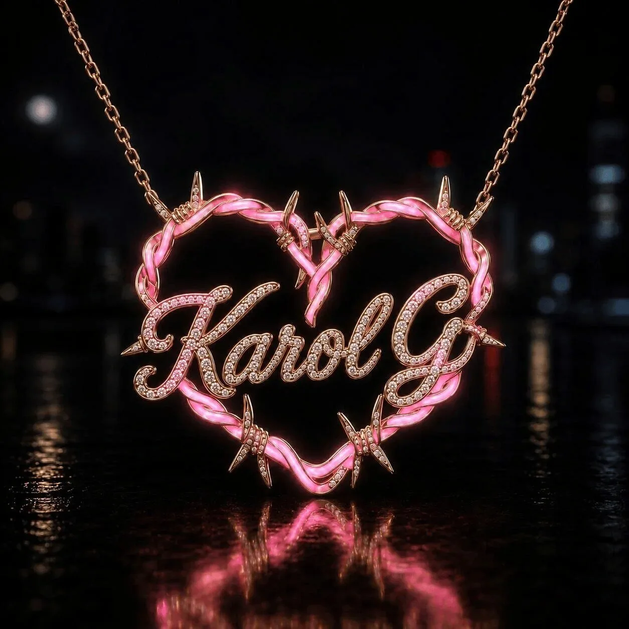 Karol G Barbed Wire Heart Glow in the Dark Pendant Necklace 11 Karol G Barbed Wire Heart Glow in the Dark Pendant Necklace