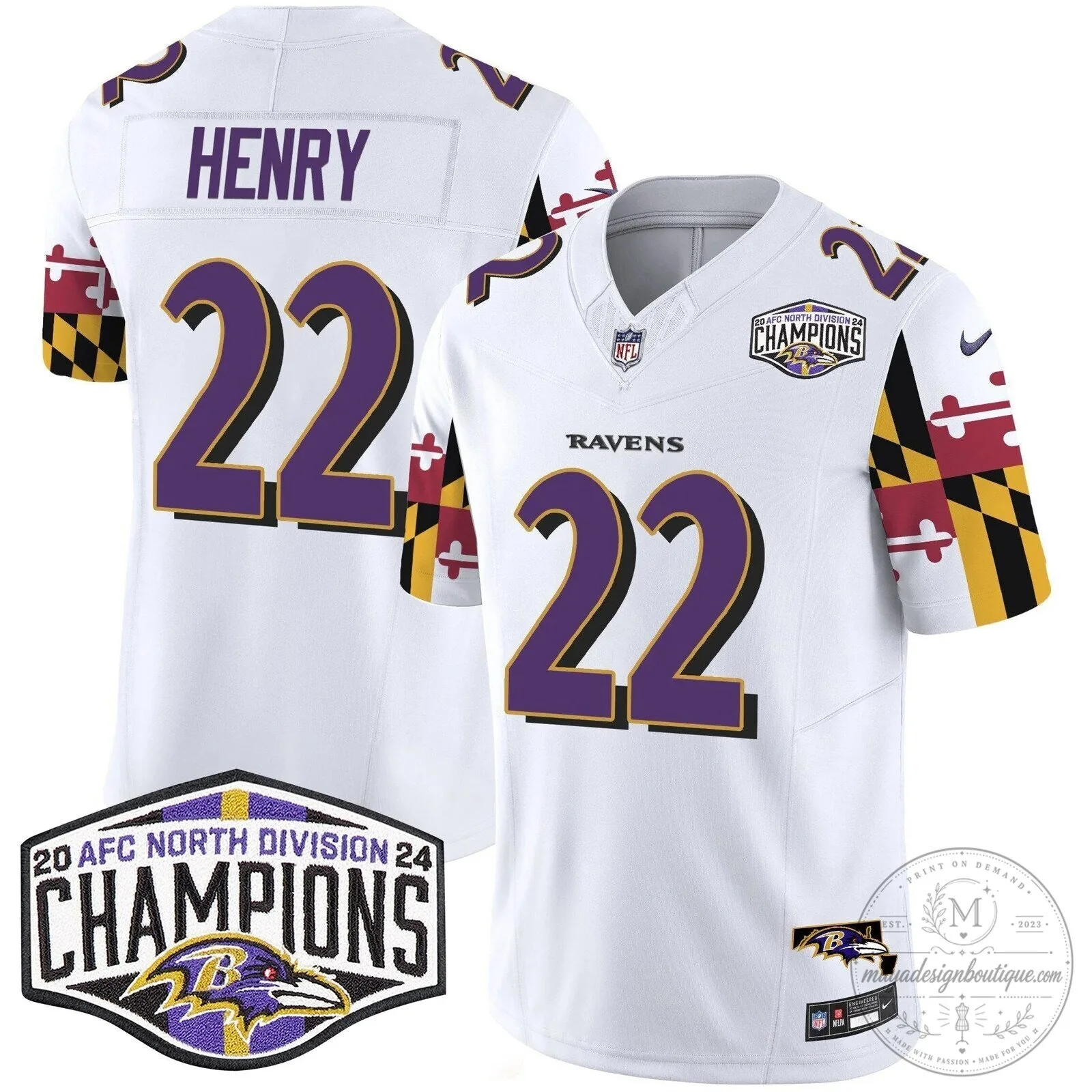 Baltimore Ravens 2024 AFC North Division Champions Henry Football Jersey 41 Baltimore Ravens 2024 AFC North Division Champions Henry Football Jersey