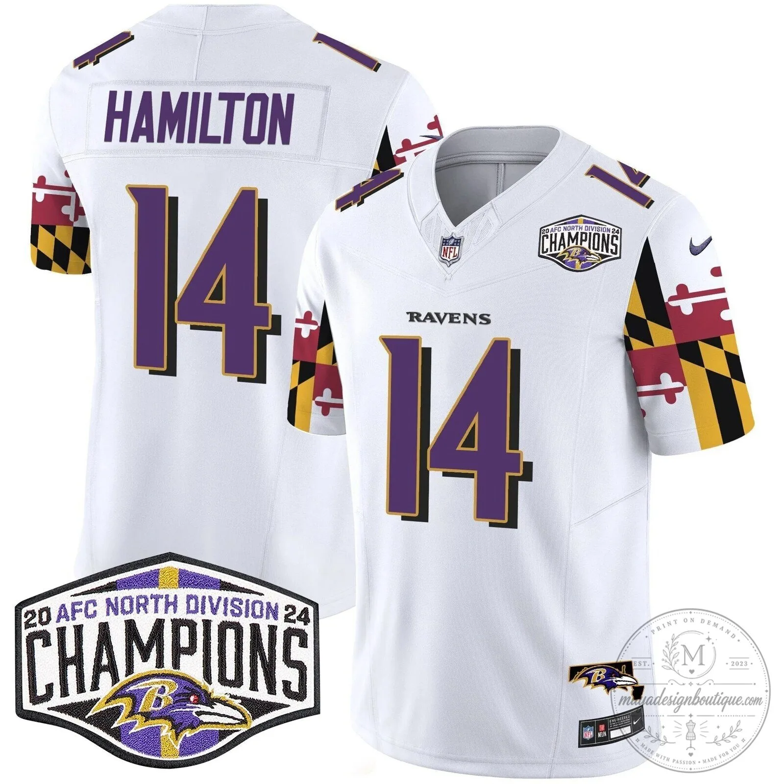 Baltimore Ravens 2024 AFC North Division Champions Henry Football Jersey 44 Baltimore Ravens 2024 AFC North Division Champions Henry Football Jersey