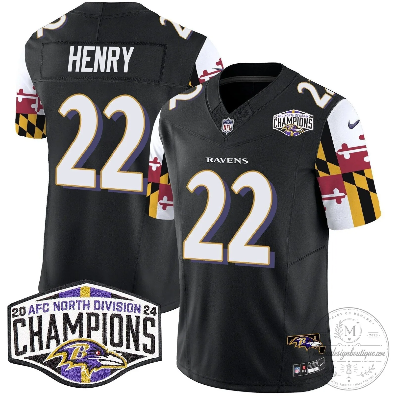 Baltimore Ravens 2024 AFC North Division Champions Henry Football Jersey 50 Baltimore Ravens 2024 AFC North Division Champions Henry Football Jersey