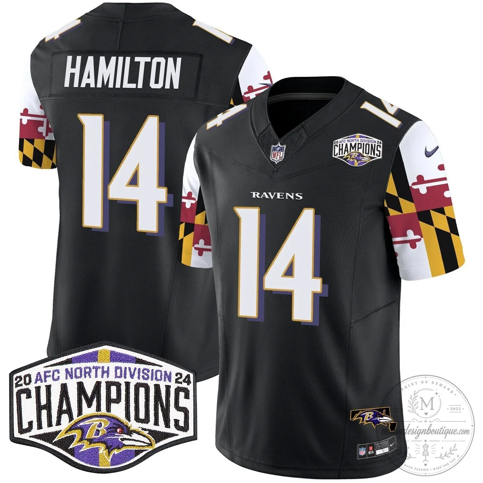Baltimore Ravens 2024 AFC North Division Champions Henry Football Jersey 54 Baltimore Ravens 2024 AFC North Division Champions Henry Football Jersey