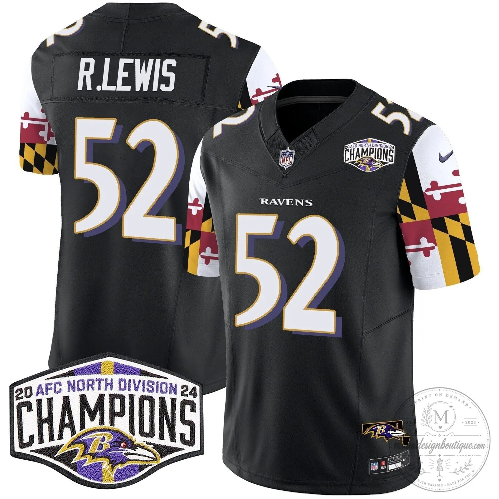 Baltimore Ravens 2024 AFC North Division Champions Henry Football Jersey 56 Baltimore Ravens 2024 AFC North Division Champions Henry Football Jersey