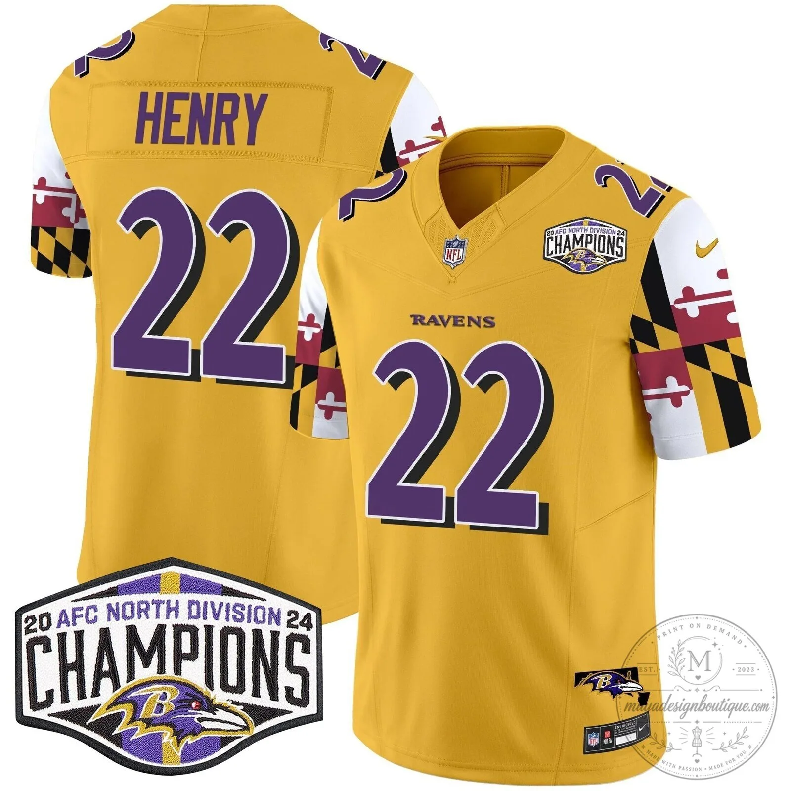 Baltimore Ravens 2024 AFC North Division Champions Henry Football Jersey 60 Baltimore Ravens 2024 AFC North Division Champions Henry Football Jersey