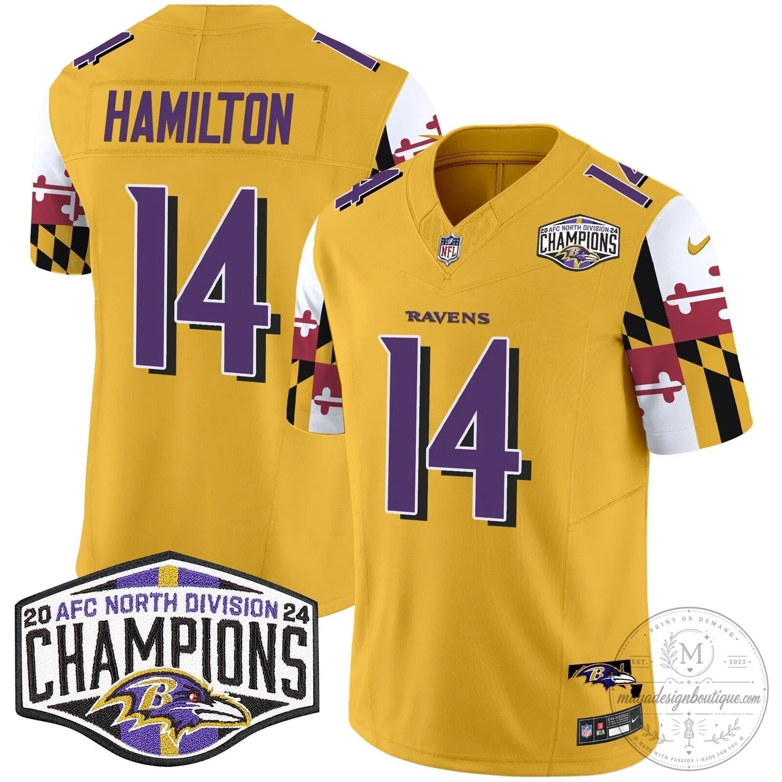 Baltimore Ravens 2024 AFC North Division Champions Henry Football Jersey 64 Baltimore Ravens 2024 AFC North Division Champions Henry Football Jersey