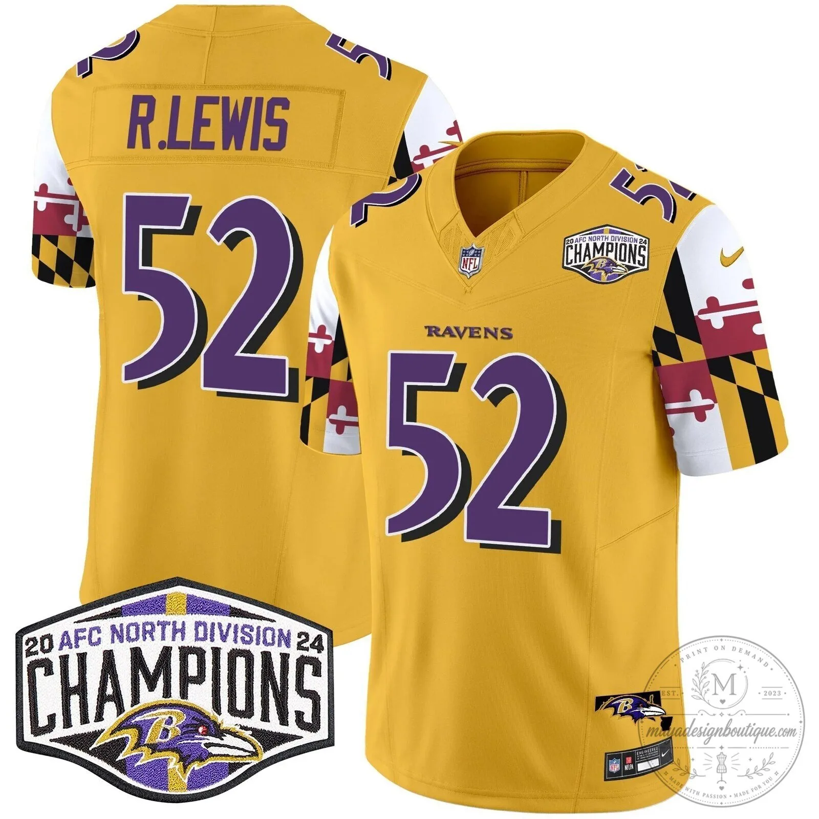 Baltimore Ravens 2024 AFC North Division Champions Henry Football Jersey 66 Baltimore Ravens 2024 AFC North Division Champions Henry Football Jersey