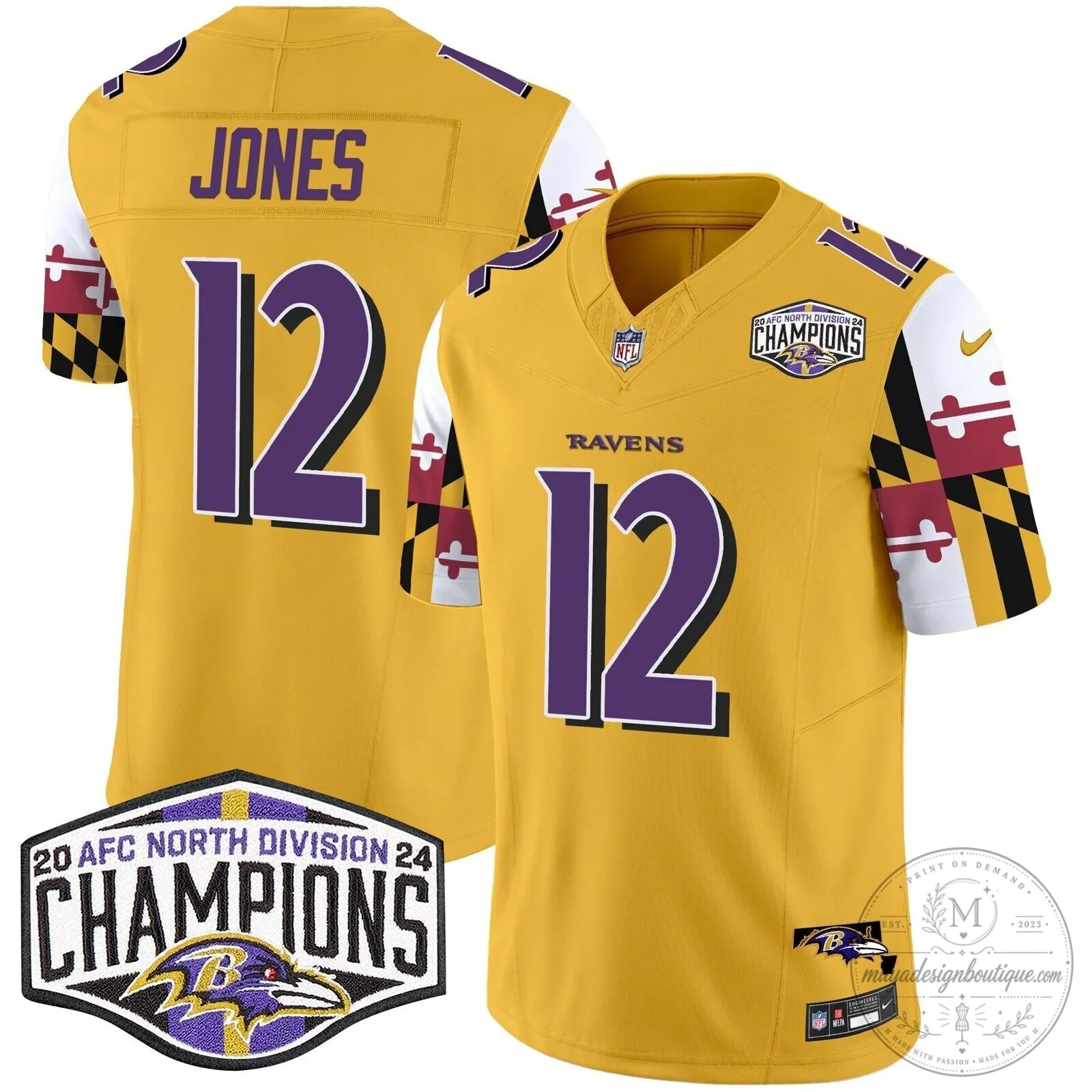 Baltimore Ravens 2024 AFC North Division Champions Henry Football Jersey 68 Baltimore Ravens 2024 AFC North Division Champions Henry Football Jersey