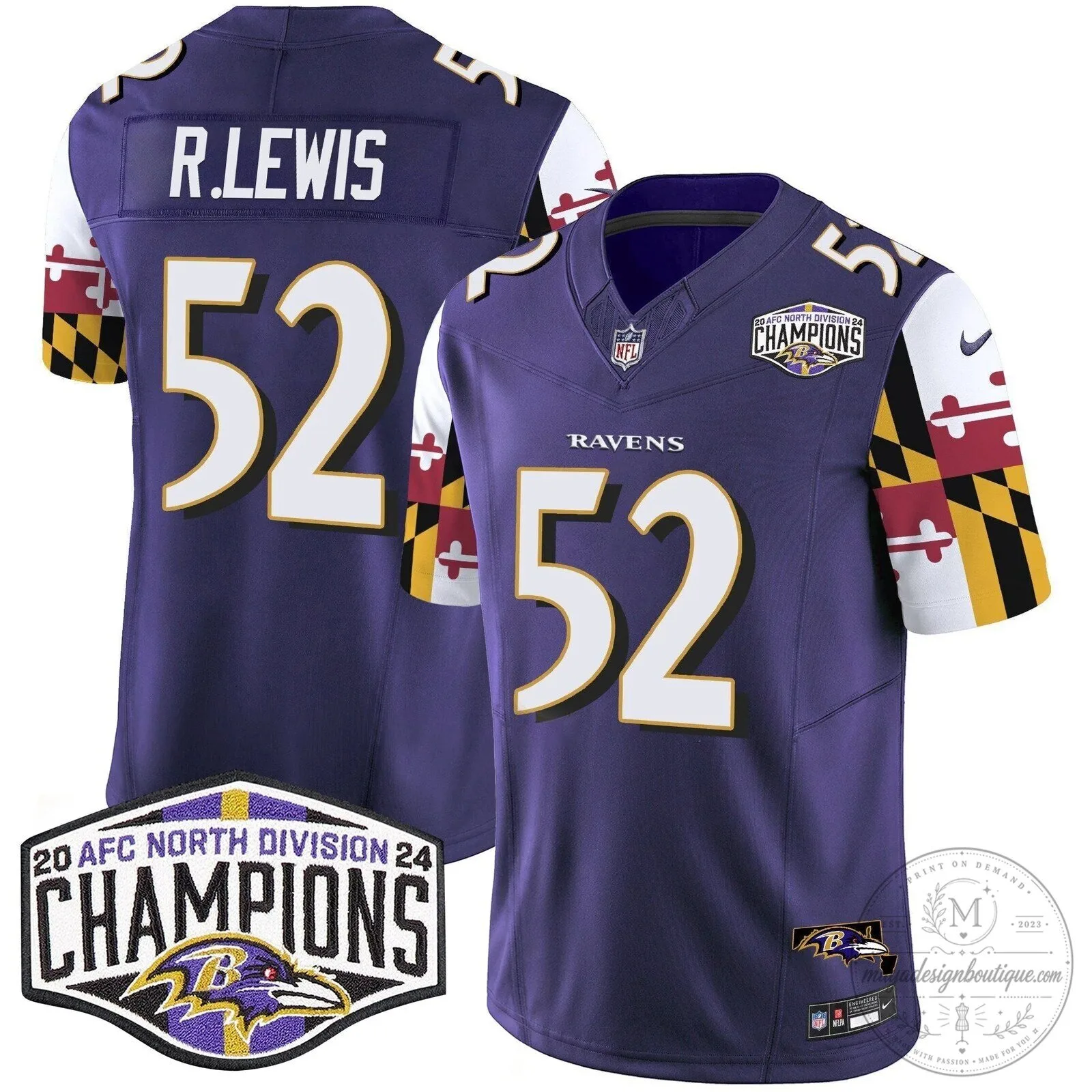 Baltimore Ravens 2024 AFC North Division Champions Henry Football Jersey 72 Baltimore Ravens 2024 AFC North Division Champions Henry Football Jersey