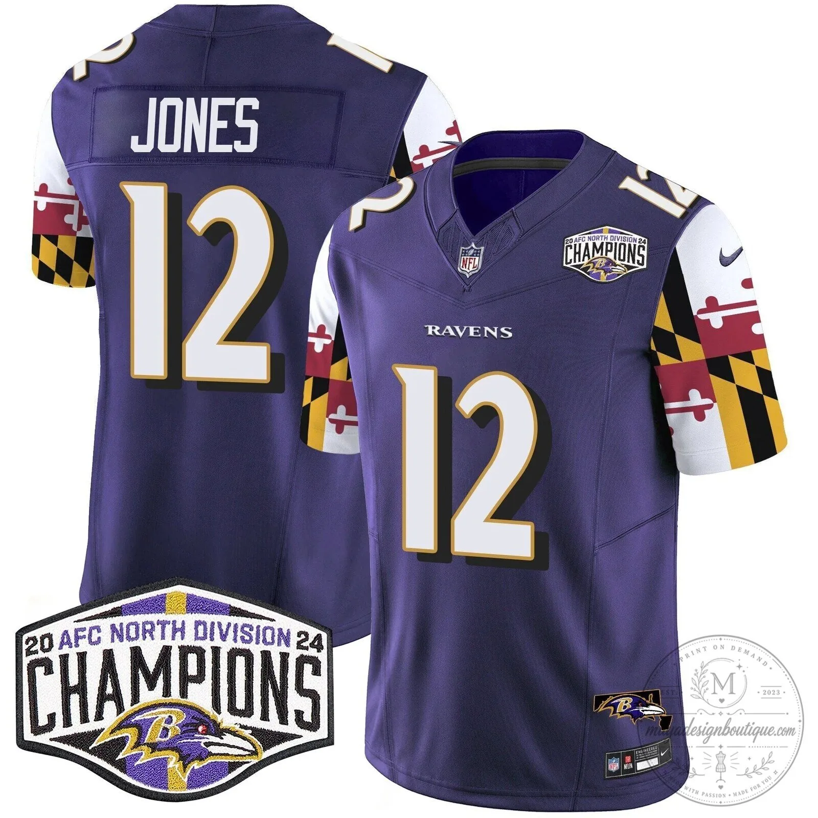 Baltimore Ravens 2024 AFC North Division Champions Henry Football Jersey 74 Baltimore Ravens 2024 AFC North Division Champions Henry Football Jersey