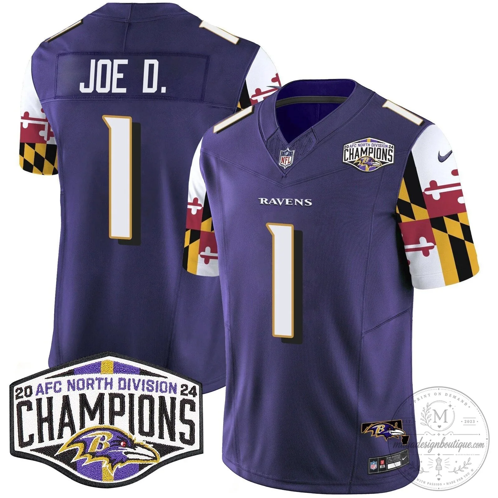 Baltimore Ravens 2024 AFC North Division Champions Henry Football Jersey 75 Baltimore Ravens 2024 AFC North Division Champions Henry Football Jersey