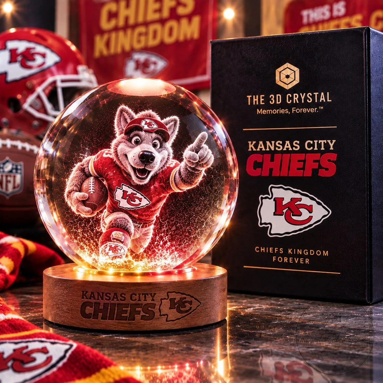 Kansas City Chiefs KC Wolf Mascot 3D Crystal Block NFL Football Souvenir
