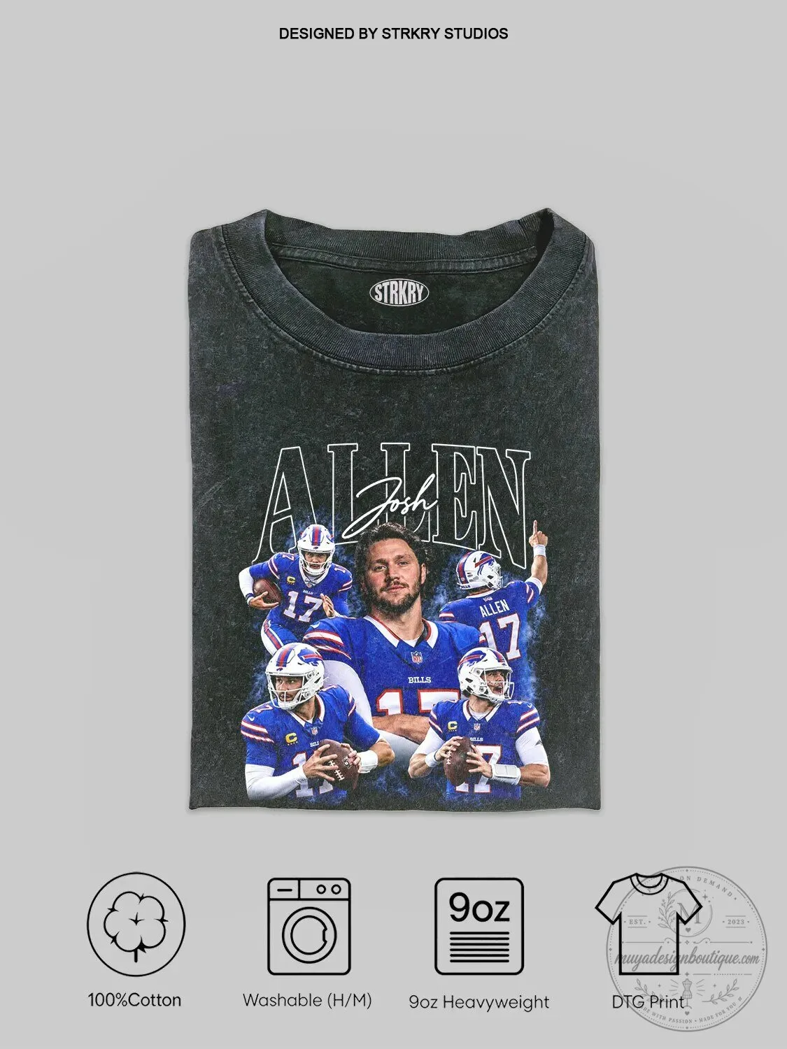 Buffalo Bills T-Shirt Featuring Graphic Design of Josh Allen, Football Star