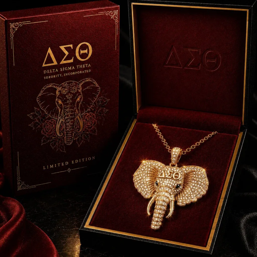Diamond Pendant Necklace featuring an Elephant for Delta Sigma Theta Sorority Diamond Pendant Necklace featuring an Elephant for Delta Sigma Theta Sorority