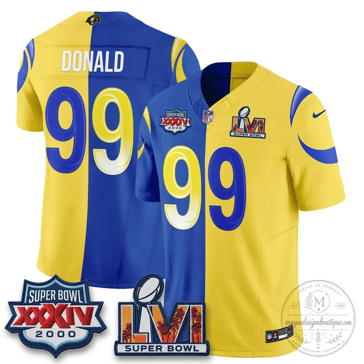 Aaron Donald Los Angeles Rams Super Bowl LVI Split Vapor Football Jersey 3 Aaron Donald Los Angeles Rams Super Bowl LVI Split Vapor Football Jersey