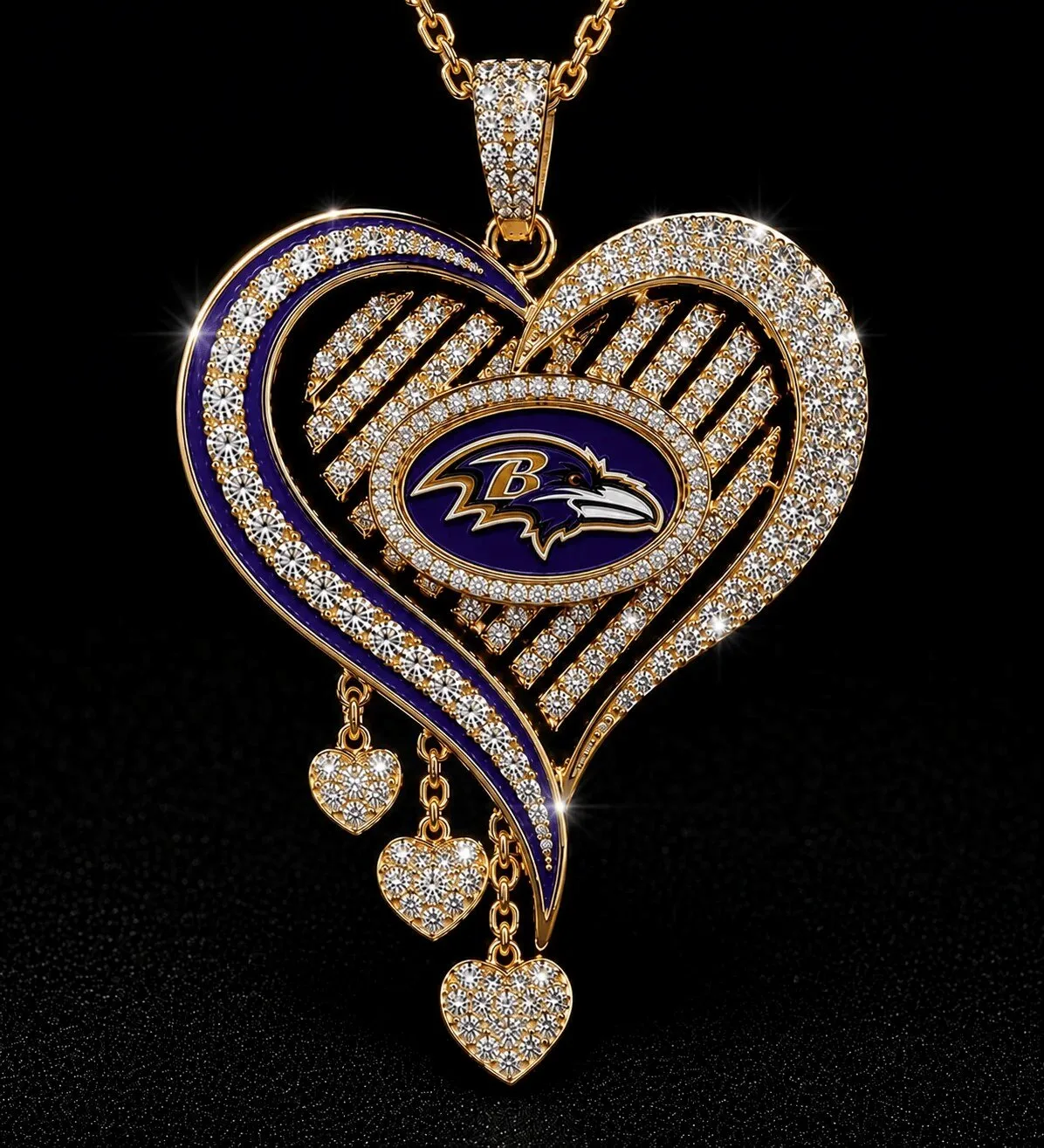 Baltimore Ravens Heart Shaped Diamond Pendant Necklace 9 Baltimore Ravens Heart Shaped Diamond Pendant Necklace