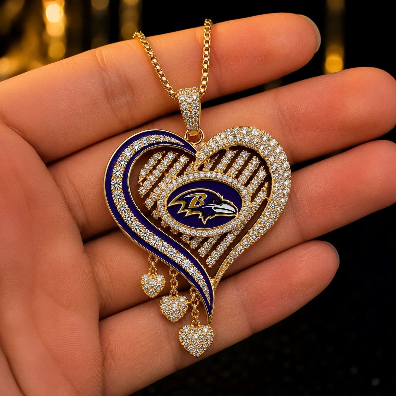 Baltimore Ravens Heart Shaped Diamond Pendant Necklace 10 Baltimore Ravens Heart Shaped Diamond Pendant Necklace