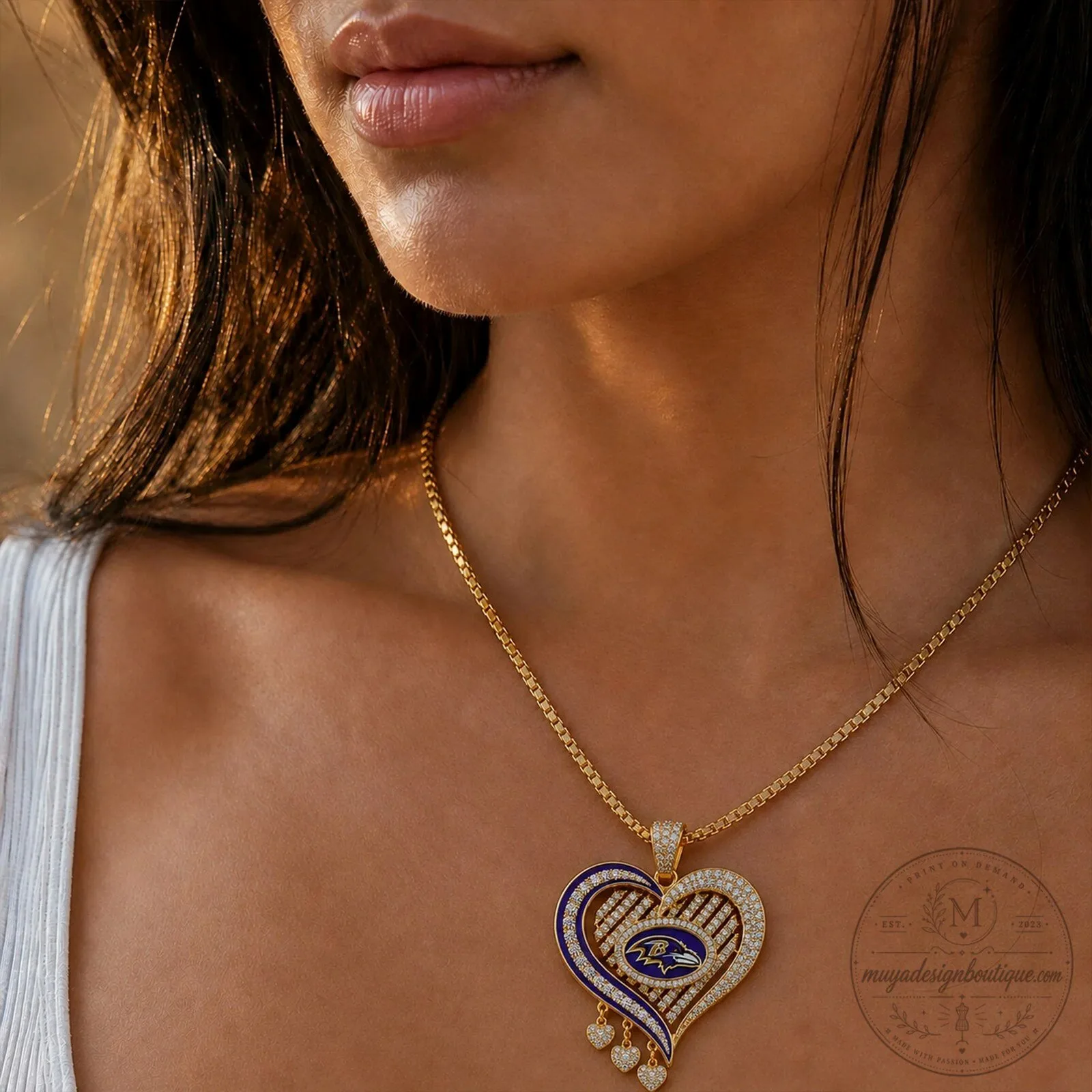 Baltimore Ravens Heart Shaped Diamond Pendant Necklace 11 Baltimore Ravens Heart Shaped Diamond Pendant Necklace