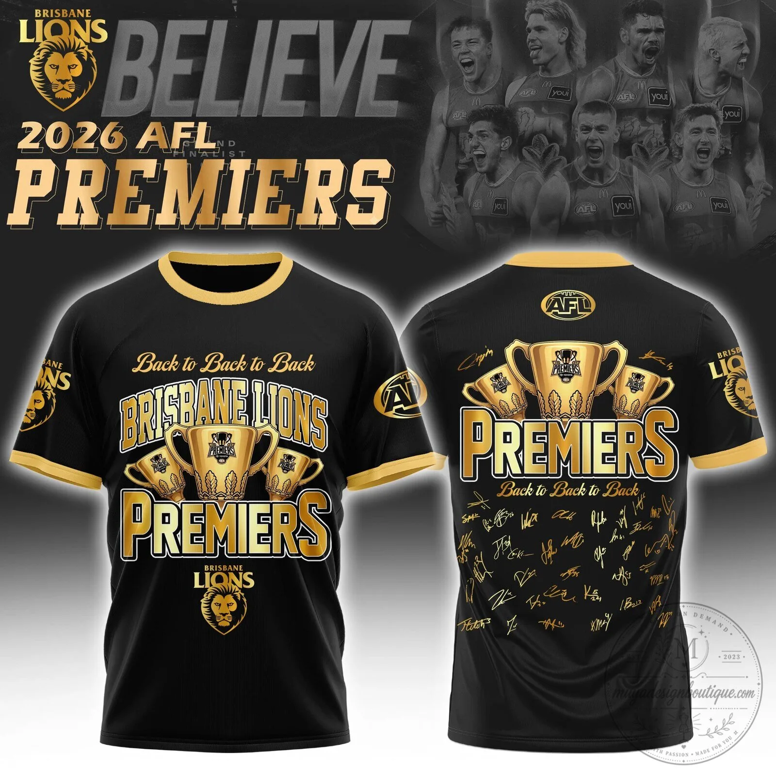 Brisbane Lions 2026 Australian Football League Premiers Three-Peat T-Shirt