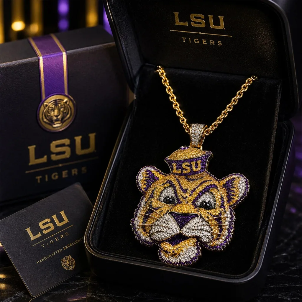 LSU Tigers Diamond Encrusted Mascot Pendant Necklace LSU Tigers Diamond Encrusted Mascot Pendant Necklace