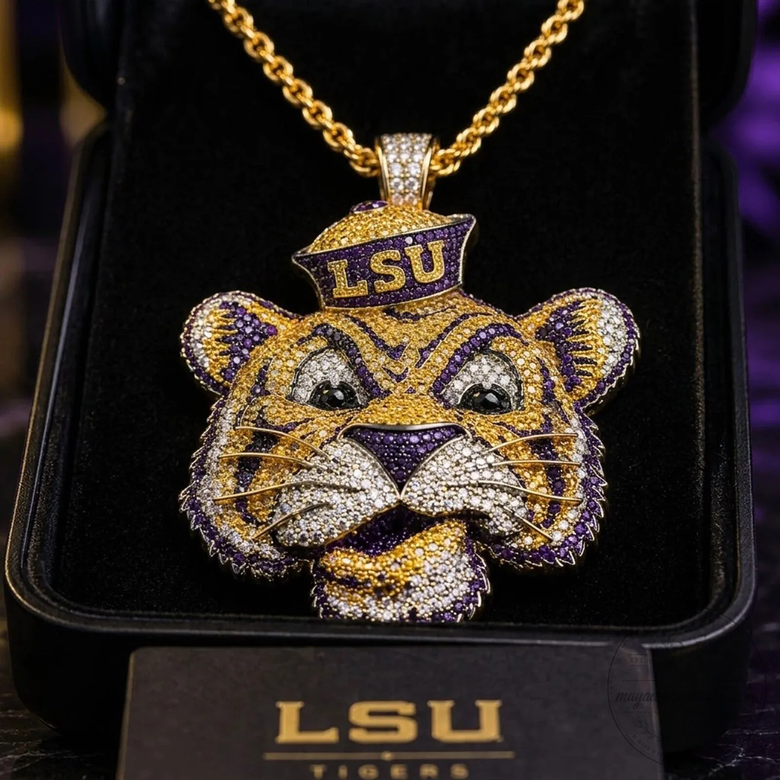 LSU Tigers Diamond Encrusted Mascot Pendant Necklace 9 LSU Tigers Diamond Encrusted Mascot Pendant Necklace