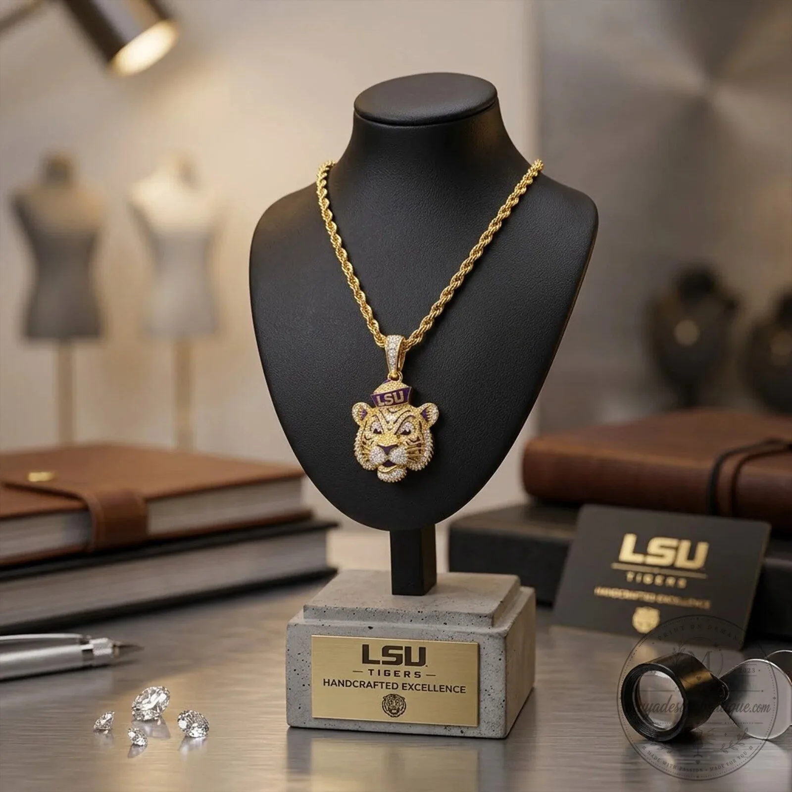 LSU Tigers Diamond Encrusted Mascot Pendant Necklace 11 LSU Tigers Diamond Encrusted Mascot Pendant Necklace