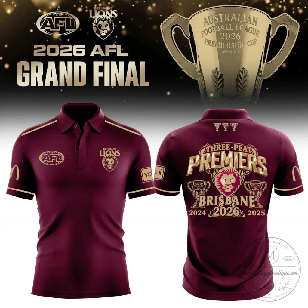 Brisbane Lions 2026 Australian Football League Three-Peat Premiers Polo Shirt Brisbane Lions 2026 Australian Football League Three-Peat Premiers Polo Shirt