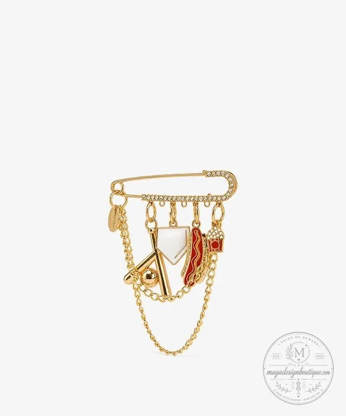Baseball Game Day Safety Pin Bag Charm with Hot Dog and Bat 16 Baseball Game Day Safety Pin Bag Charm with Hot Dog and Bat