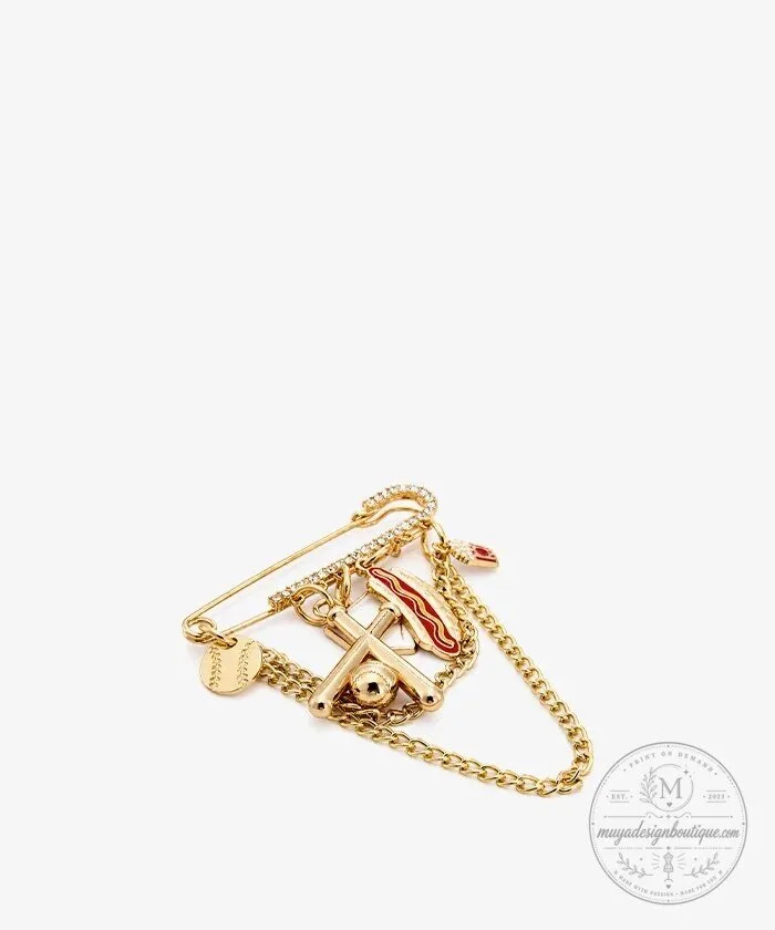 Baseball Game Day Safety Pin Bag Charm with Hot Dog and Bat 18 Baseball Game Day Safety Pin Bag Charm with Hot Dog and Bat