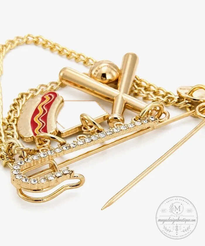 Baseball Game Day Safety Pin Bag Charm with Hot Dog and Bat 20 Baseball Game Day Safety Pin Bag Charm with Hot Dog and Bat