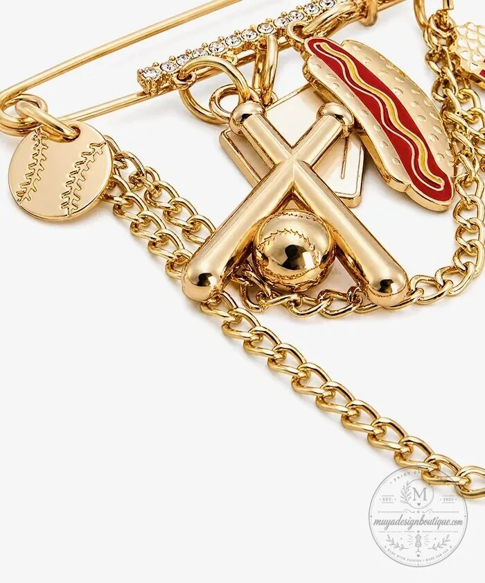 Baseball Game Day Safety Pin Bag Charm with Hot Dog and Bat 21 Baseball Game Day Safety Pin Bag Charm with Hot Dog and Bat