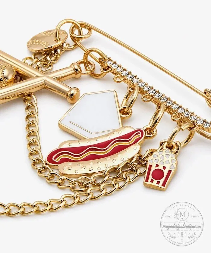 Baseball Game Day Safety Pin Bag Charm with Hot Dog and Bat 23 Baseball Game Day Safety Pin Bag Charm with Hot Dog and Bat