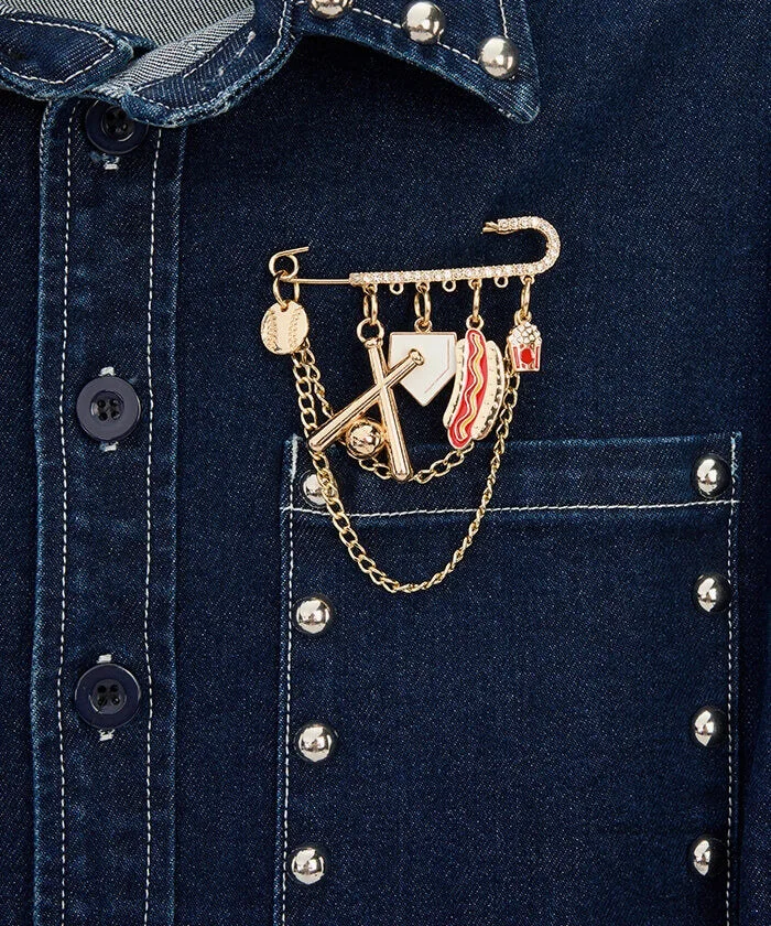 Baseball Game Day Safety Pin Bag Charm with Hot Dog and Bat 24 Baseball Game Day Safety Pin Bag Charm with Hot Dog and Bat