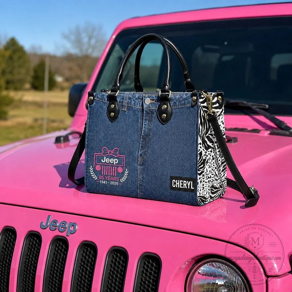 Jeep Girl 85th Anniversary Faux Denim Personalized Leather Handbag 22 Jeep Girl 85th Anniversary Faux Denim Personalized Leather Handbag