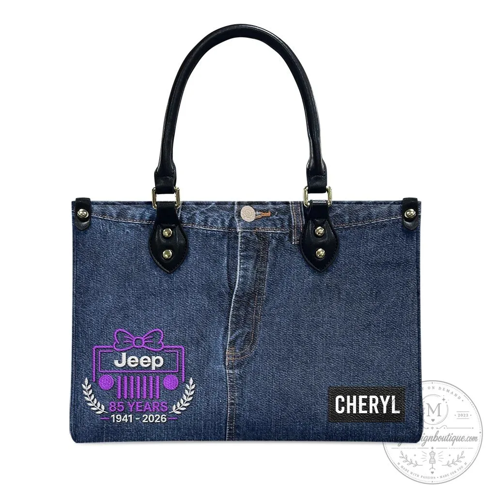 Jeep Girl 85th Anniversary Faux Denim Personalized Leather Handbag 23 Jeep Girl 85th Anniversary Faux Denim Personalized Leather Handbag