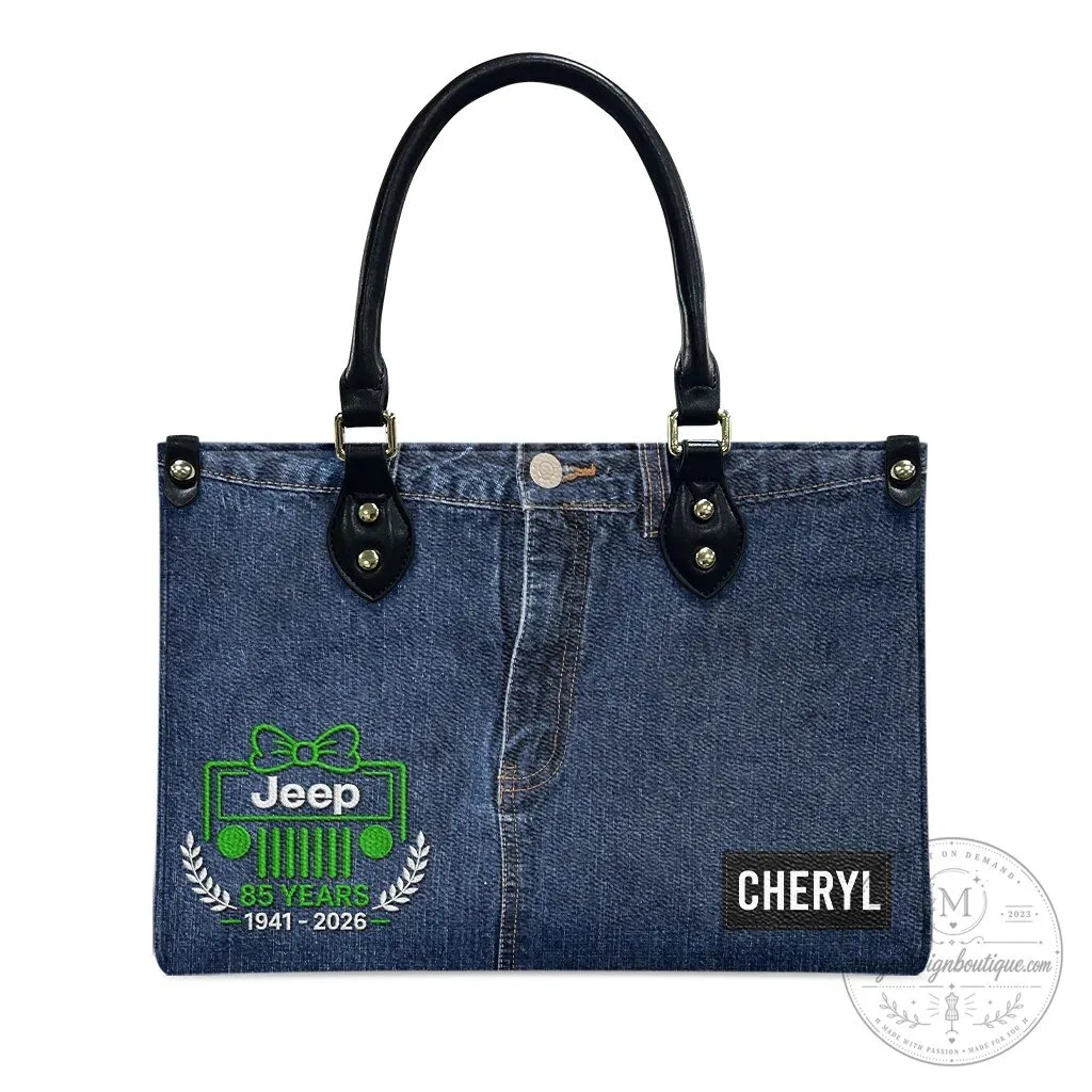 Jeep Girl 85th Anniversary Faux Denim Personalized Leather Handbag 25 Jeep Girl 85th Anniversary Faux Denim Personalized Leather Handbag