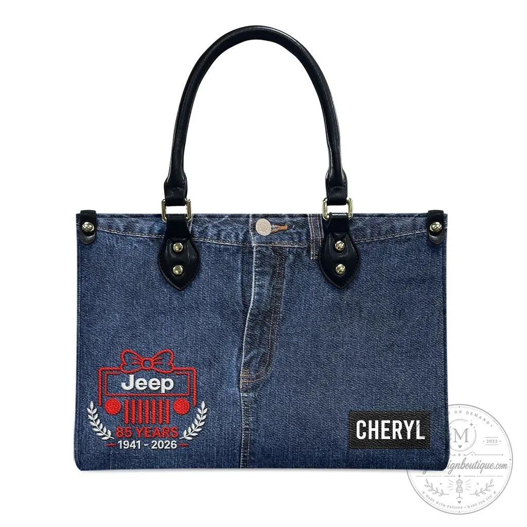 Jeep Girl 85th Anniversary Faux Denim Personalized Leather Handbag 26 Jeep Girl 85th Anniversary Faux Denim Personalized Leather Handbag