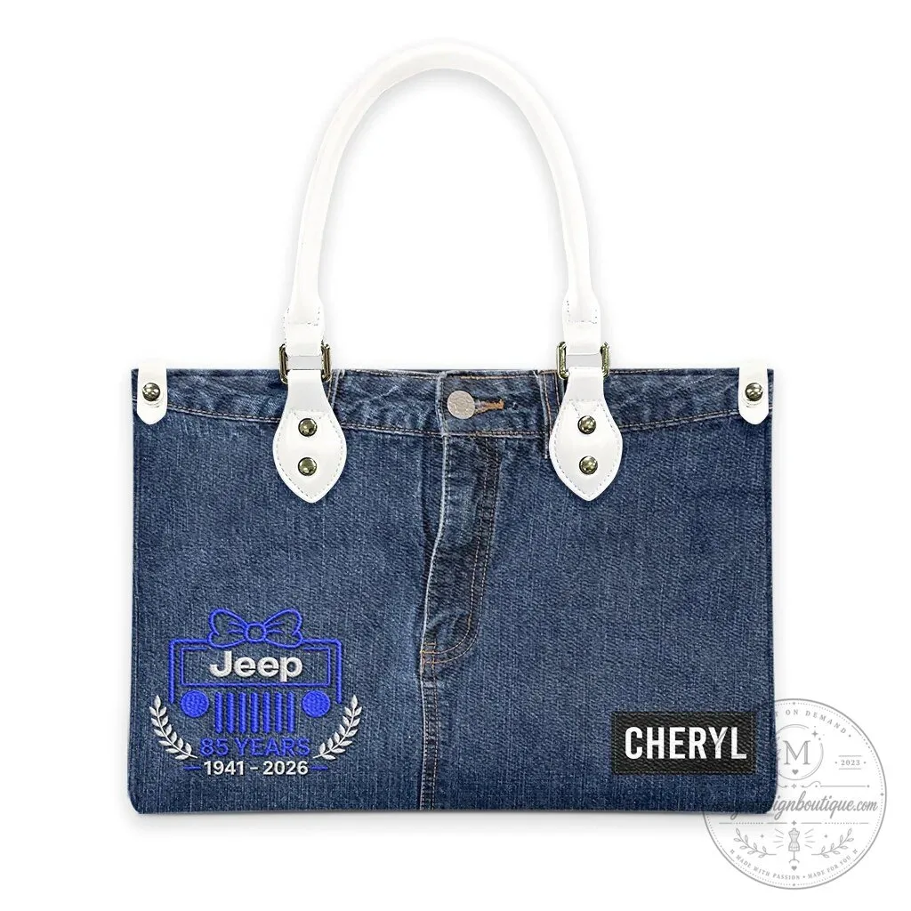 Jeep Girl 85th Anniversary Faux Denim Personalized Leather Handbag 35 Jeep Girl 85th Anniversary Faux Denim Personalized Leather Handbag