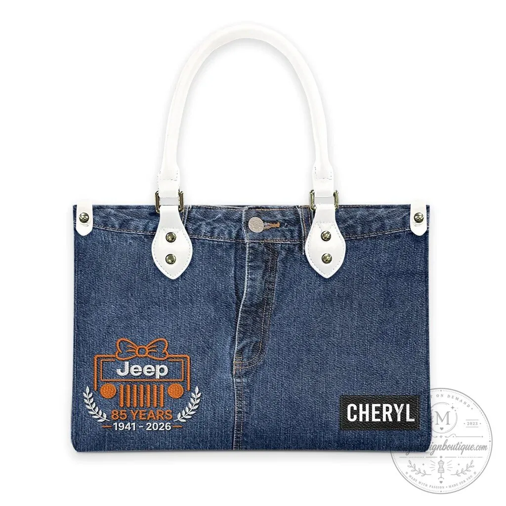 Jeep Girl 85th Anniversary Faux Denim Personalized Leather Handbag 36 Jeep Girl 85th Anniversary Faux Denim Personalized Leather Handbag